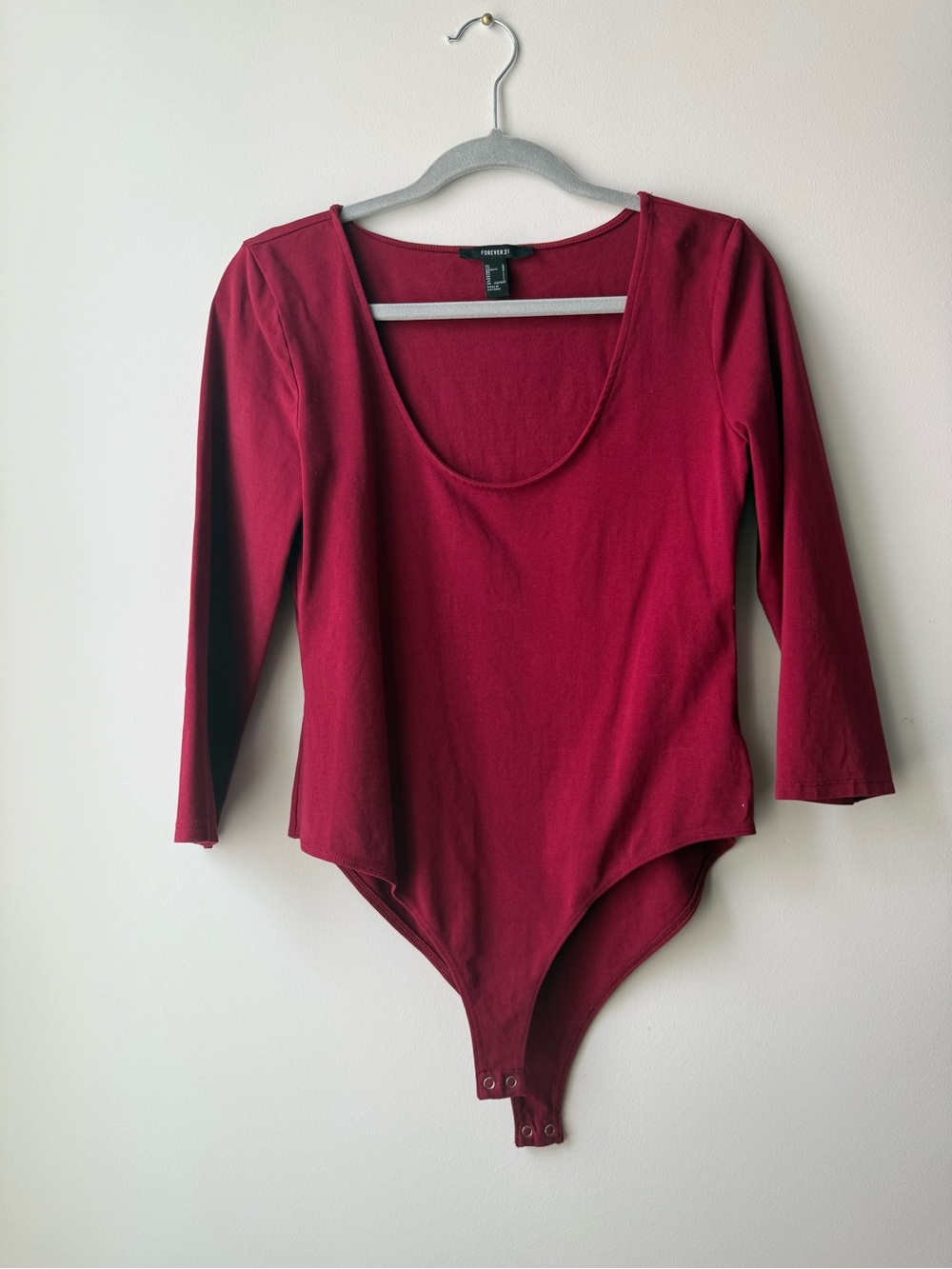 Forever 21 Deep Red Scoop Neck Long-Sleeve Bodysuit
